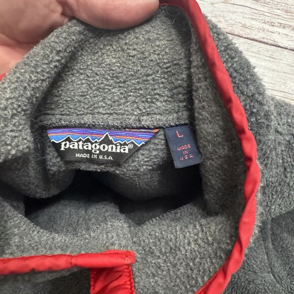 Patagonia First Edition Vintage 1985 Synchilla Snap T Charcoal Grey Red Large - Picture 6 of 11